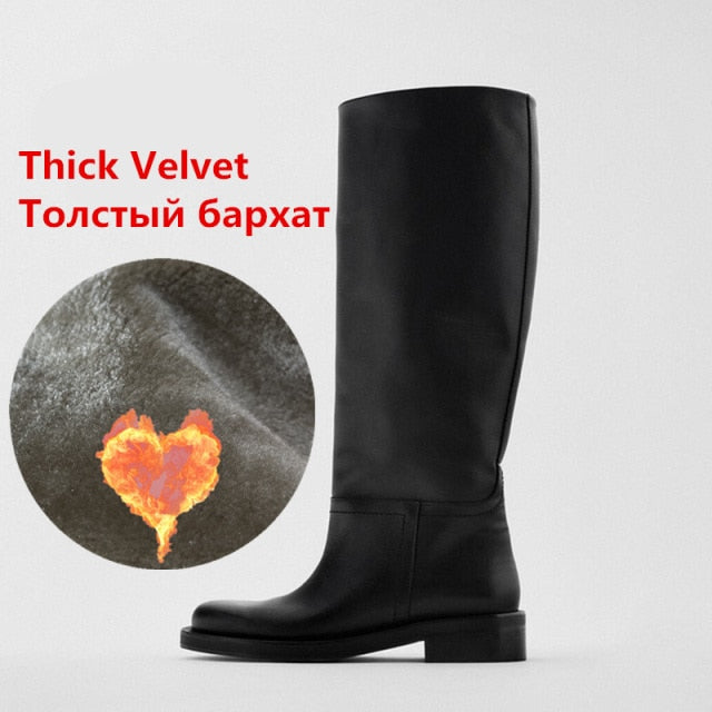 FEDONAS INS ZA Women Knee High Boots Full Cow Leather Warm Boots Thick High Heels Motorcycle Boots Punk Shoes Woman High Boots