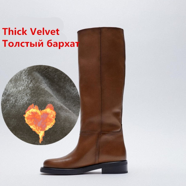 FEDONAS INS ZA Women Knee High Boots Full Cow Leather Warm Boots Thick High Heels Motorcycle Boots Punk Shoes Woman High Boots