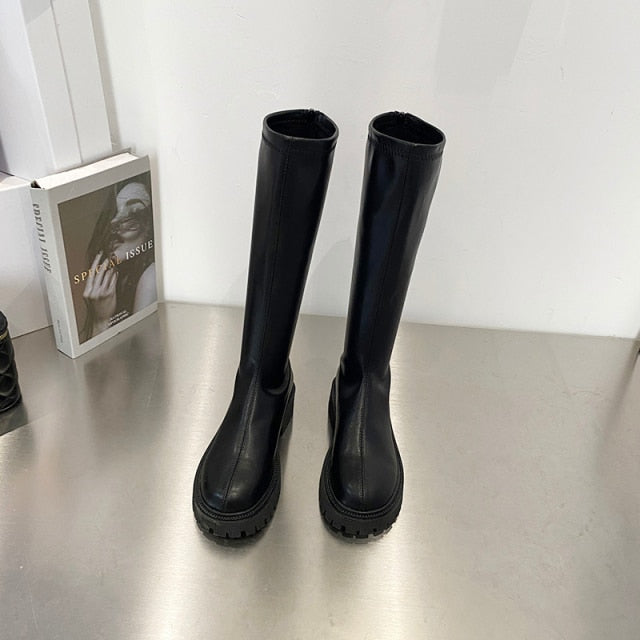 Designer Knee-High Casual Women Shoes 2021 Winter New Mid-heels Goth Chelsea Snow Boots Gladiator Chunky Fashion Boots Mujer