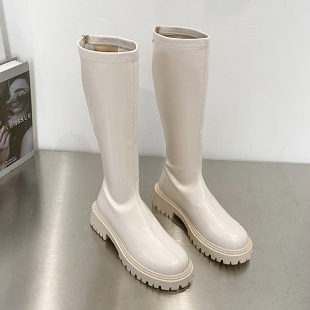 Designer Knee-High Casual Women Shoes 2021 Winter New Mid-heels Goth Chelsea Snow Boots Gladiator Chunky Fashion Boots Mujer