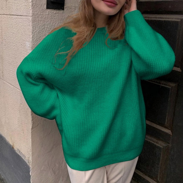 Women's Knitted Thicken Pullovers Sweater Autumn Winter Oversize Long Sleeve Casual Loose Sweaters Female Solid 2021 Ladies Top