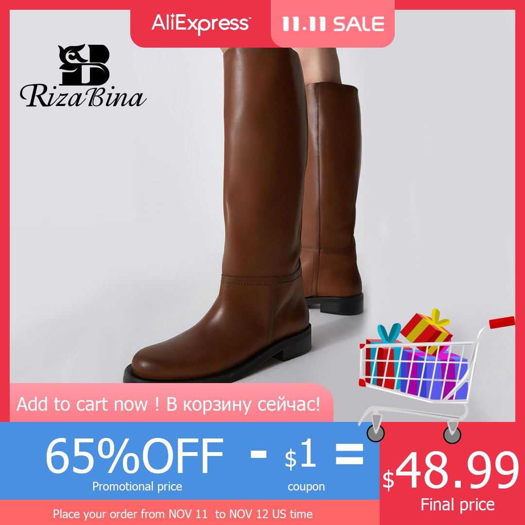 RIZABINA Size 34-43 Women Knee Boots Real Leather Platform Winter Shoes For Woman 2022 Warm Fur Long Boots Office Lady Footwear