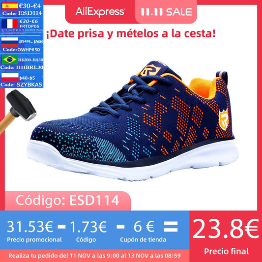 LARNMERN Lightweight Breathable Men Safety Shoes Steel Toe Work Shoes For Men Anti-smashing Construction Sneaker With Reflective