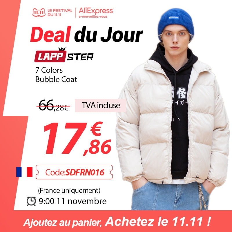 LAPPSTER Men Harajuku Colorful Bubble Coat Winter Jacket 2021 Mens Streetwear Hip Hop Parka Korean Black Clothes Puffer Jackets