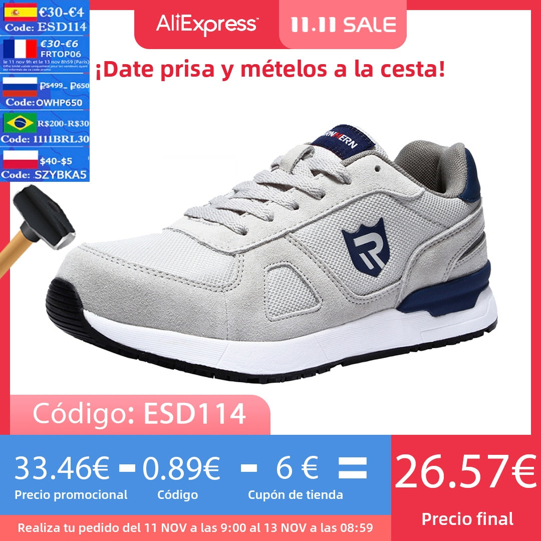 LARNMERN Men's Work Safety Shoes Steel Toe Construction Sneaker Breathable Lightweight Anti-smashing Anti-static Non-slip shoe