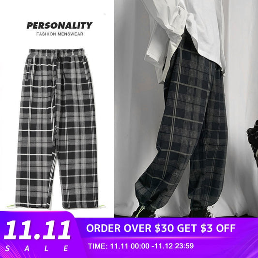 Privathinker Men's Plaid Casual Harem Pants Korean Man 2021 Loose Ankle-Length Trousers Harajuku Streetwear New Male Clothing