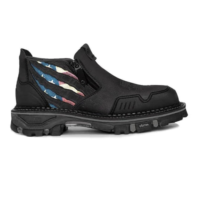 Men Shoes Fashion Handmade Color Matching PU Embroidery Round Head Side Zipper Low Heel Non-slip Sports Hiking Shoes 6KF443