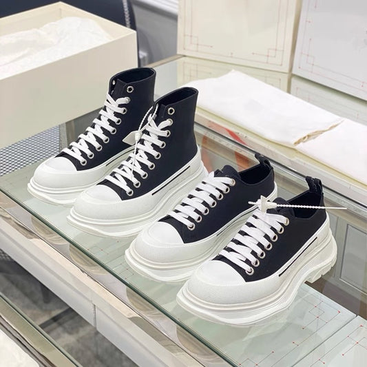 2021 New McQueen Canvas Shoes Women's Thick-Soled Men's And women's Old Shoes High Tops Increase The Trend Of White Shoes