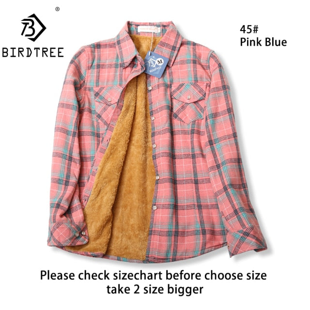 Velvet Thick Warm Women&#39;s Plaid Shirt Female Long Sleeve Tops M-5XL Winter Fleece Casual Check Blouse Autumn Clothes T77710A